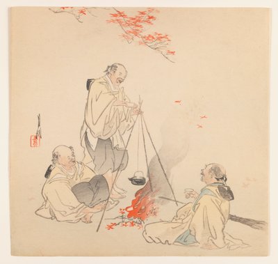 Hombres junto al fuego en otoño, c.1890-1910 de Ogata Gekko